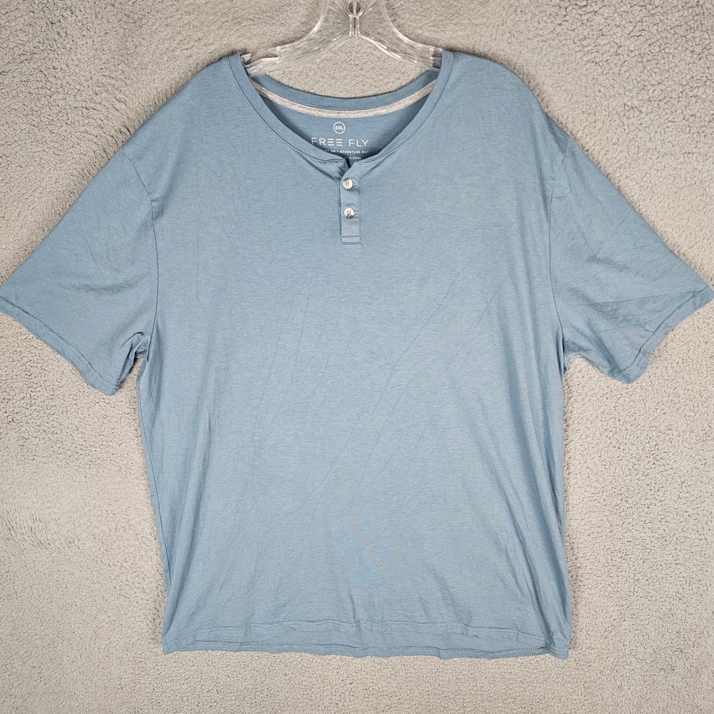 Free Fly Henley Mens 2XL Blue Bamboo Blend Short Sleeve Shirt FF-071521